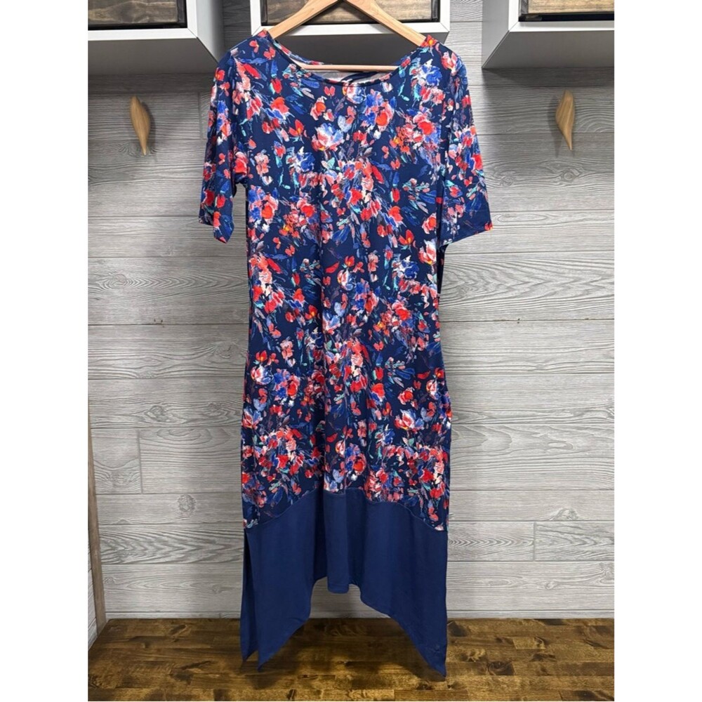 Cuddle Duds Flexwear Floral Midi Dress Size M Pockets Comfy Stretch Fairy Hem